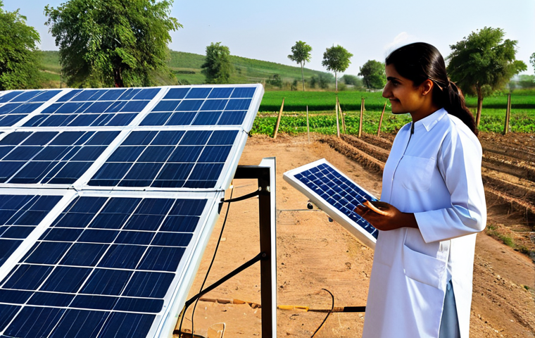 **

"A Pakistani female engineer in appropriate work attire, like a shalwar kameez and lab coat, inspecting a solar panel array in a rural village, fully clothed, safe for work, demonstrating renewable energy, perfect anatomy, correct proportions, professional photography, natural pose, high quality, appropriate content, family-friendly, bright sunny day."

**
