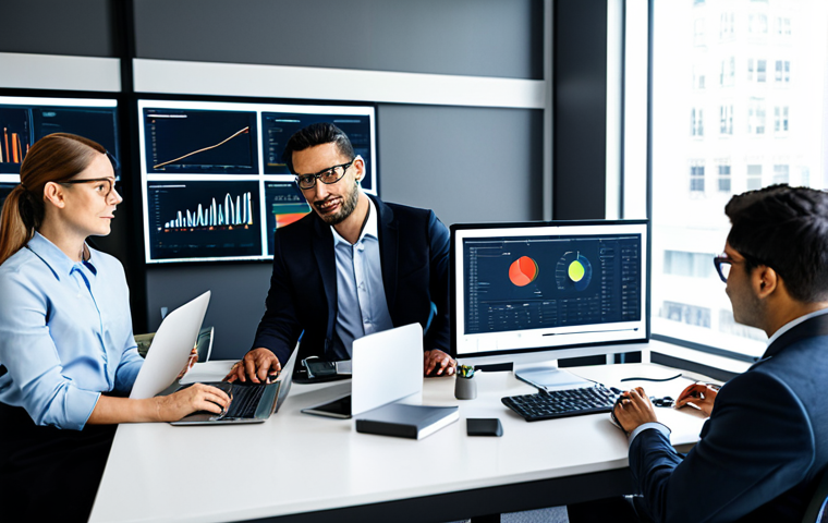 **

A diverse group of professionals, fully clothed in appropriate business attire, collaborating in a modern, brightly lit office setting. Some are working on computers displaying data visualizations, while others are discussing financial models. The scene conveys a sense of innovation and teamwork.  Include elements symbolizing data science, finance, and engineering. Safe for work, appropriate content, professional, perfect anatomy, natural proportions, high quality.

**