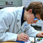 물리학 실험 보고서 작성법 - **Prompt 1: The Focused Experimenter**
"A bright, young male student, approximately 16 years old...