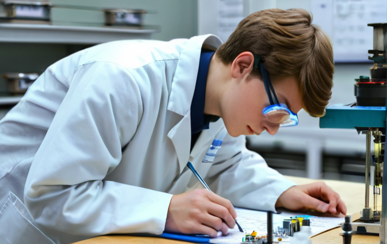 물리학 실험 보고서 작성법 - **Prompt 1: The Focused Experimenter**
    "A bright, young male student, approximately 16 years old...