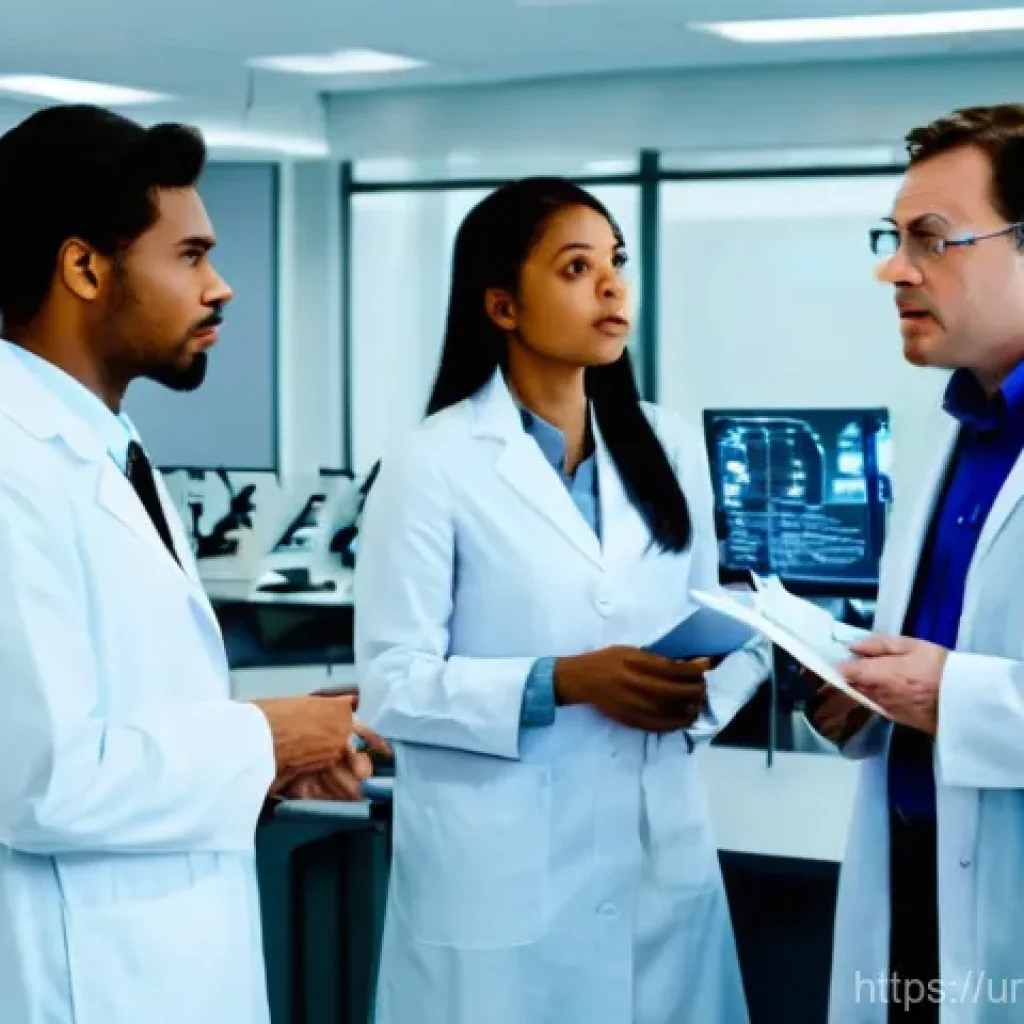 물리학 연구실에서의 갈등 해결 - **Prompt:** A group of diverse scientists, men and women of various ethnicities, are in a brightly l...